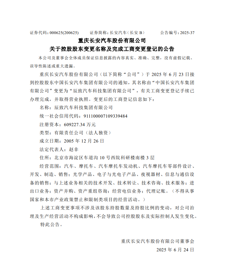 中國(guó)長(zhǎng)安汽車(chē)集團(tuán)已更名