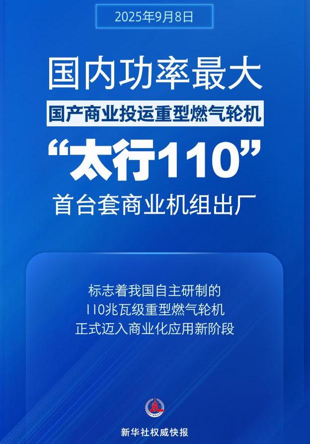 國內(nèi)功率最大國產(chǎn)商業(yè)投運重型燃氣輪機！“太行110”首臺套商業(yè)機組出廠